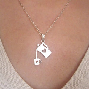 Image of Coffee Necklace for coffee lovers- Handmade Silver Heart Necklace