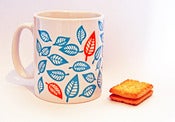 Image of Leafy teal blue and orange mug