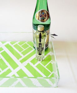 Image of Green Faux Bamboo Lucite Tray with Handles