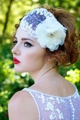 Image of MARCELLE-Beaded Bridal Bandeau with Silk Chiffon Flower