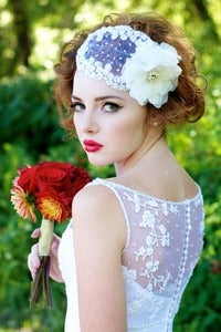 Image of MARCELLE-Beaded Bridal Bandeau with Silk Chiffon Flower