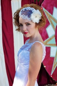 Image of MARCELLE-Beaded Bridal Bandeau with Silk Chiffon Flower