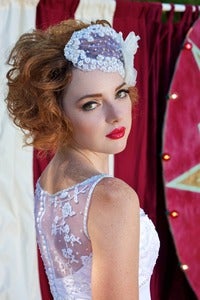 Image of MARCELLE-Beaded Bridal Bandeau with Silk Chiffon Flower
