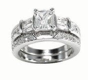 Image of  Emerald cut Band CZ Engagement ring Wedding Band , Anniversary ,  Sterling Silver Jewelry