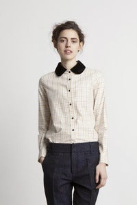 Image of Silk Velvet Collar Cotton Shirt<br>- was £160 -