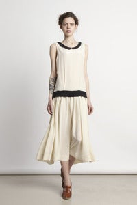 Image of Silk Drop-Waist Dress with Velvet Cape - Ivory<br>- was £360 -