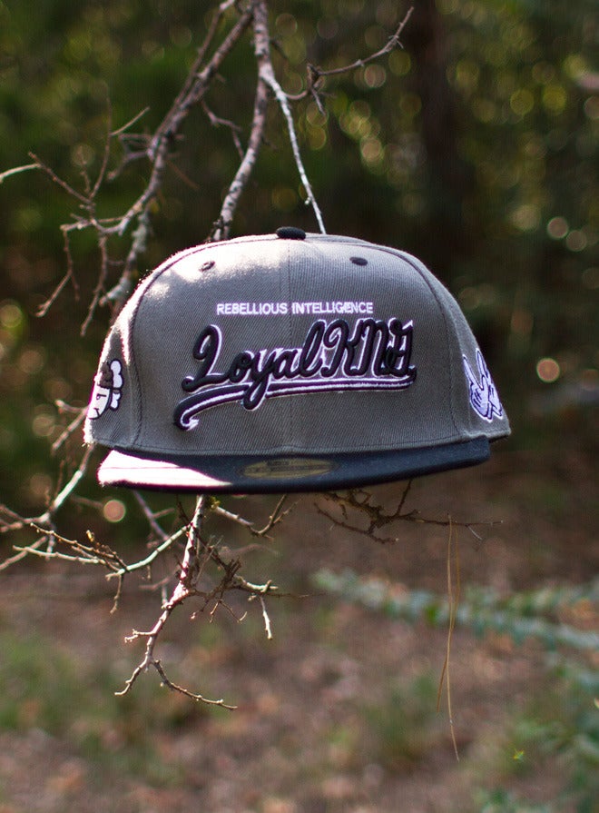 Image of Loyal K.N.G. Cursive Script Grey/Black Snapback Cap #04