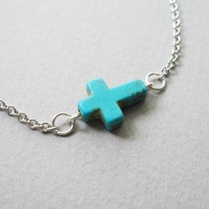 Image of Sideways Turquoise Howlite Cross Necklace