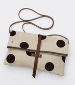 Image of foldover crossbody bag with hand cut leather polka dots (espresso)
