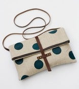 Image of foldover crossbody bag with hand cut leather polka dots (peacock)