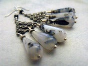 Image of Gothic Moonglow Chandelier Earrings | Dentritic Agate with Black Onyx and Sterling Silver