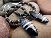Image of Cosmic Hoop Earrings | Faceted Black Onyx, Sardonyx Spears, Sterling Accents