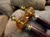 Image of Shades of Autumn Hairsticks | Faceted Topaz Glass, Olivine Swarovski Crystals