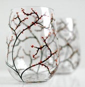 Image of Autumn Wine Glasses-Set of 2 Stemless Hand-painted Glasses 
