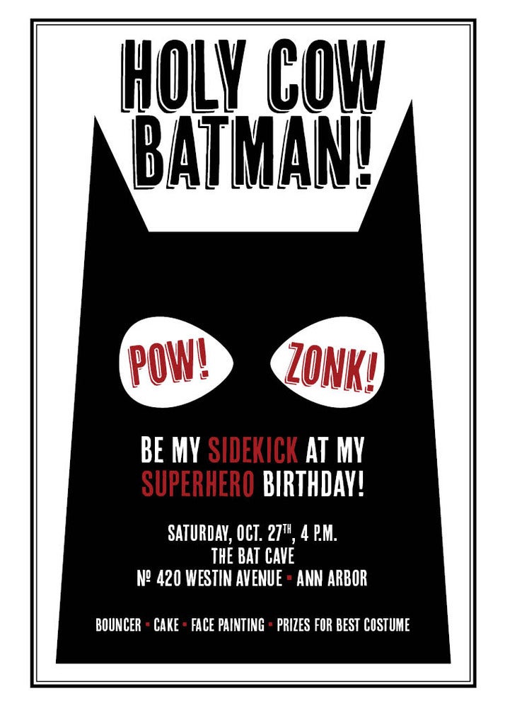 Batman Invitations Wording