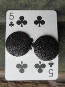Image of Large Round Black Glitter Dot Sparkly Earrings Kitsch Retro 