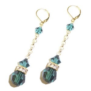Image of Swarovski Crystal Emerald Green Gold Plated Leverback Earrings