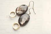 Image of Faceted Golden Mica & Vintage Brass Circle Earrings