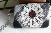 Image of Wristlet purse with vintage doily and leather trim