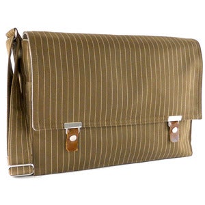 Image of 13" / 15" / 17" Laptop messenger bag in brownish green and beige cotton pinstripe