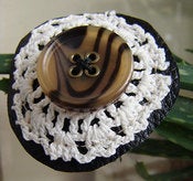 Image of Vintage button, old lace doily, recycled leather, Brooch Pin