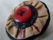 Image of Vintage button, flower fabric, recycled leather, Brooch Pin