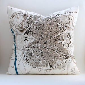 Image of Vintage MADRID Map 18" x18" Pillow Cover