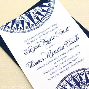 Image of Navy Compass Wedding Invitations
