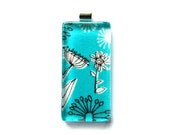 Image of Turquoise Flower Power - Rectangle Glass Pendant