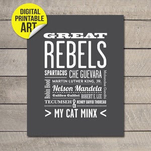 Image of Custom Name Printable JPEG or PDF - Great Rebels (choice of 30 colours) - 20x25cm