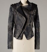 Image of Rocker Style Denim jacket with pu leather details