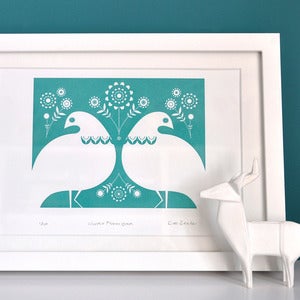 Image of Winter Ptarmigan in Turquoise- Hand Printed Gocco Print