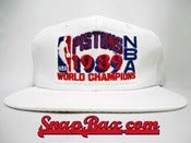 Image of Vintage Deadstock Detroit Pistons 1989 Champions Locker Room Sports Specialties Snapback Hat Cap
