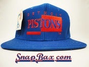 Image of Vintage Deadstock Detroit Pistons Bad Boys Era Blue Signature Snapback Hat Cap