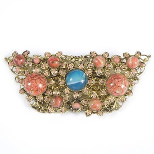Image of Vintage Enamel & Gilt Ornate Czech Art Deco Brooch