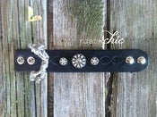 Image of Black Tooled Vintage Leather w/ Vintage Rhinestone Buttons and Snap Closure