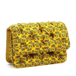 Image of Designer Vintage Silk Scarves Handbag - Yellow