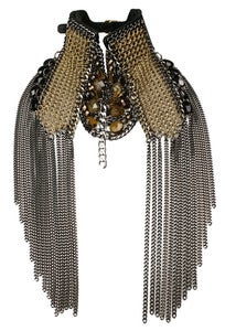Image of Stone Winged leather, chainmaille, garnet, onyx and whiskey quartz choker + colors