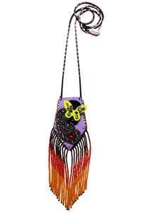Image of Monarch leather, Swarovski crystal and glass pouch necklace