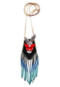 Image of Crazy Rabbit leather, crystal and glass pouch necklace