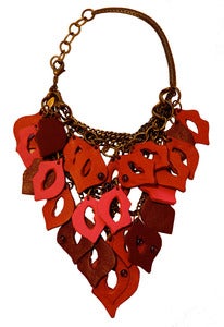Image of Lipstick Kisses laquered leather, garnet and brass necklace