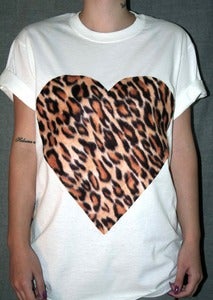 Image of Leopard Print Heart White T Shirt