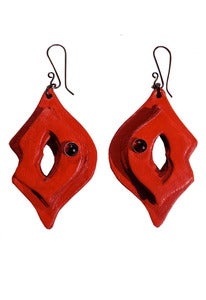 Image of Lipstick cherry red leather and garnet earrings + colors