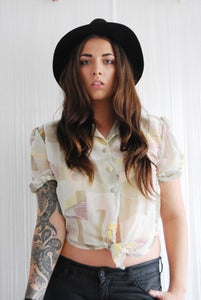 Image of Pastel sheer tie blouse