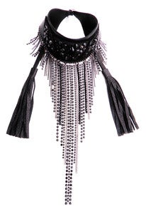 Image of Grand Ornate Waterfall leather, Swarovski crystal, chain collar