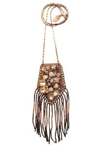 Image of Flower Bomb leather, crystal and mother of pearl pouch necklace