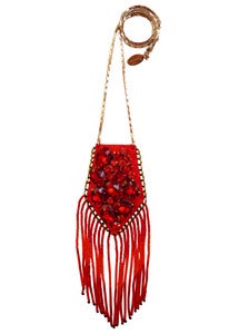 Image of Riot leather, crystal, Swarovski crystal and chain pouch necklace