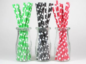 Image of Solid Coloured Polka Dot Paper Straws