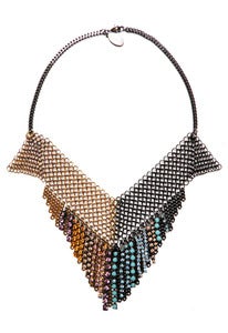 Image of Checkerboard 2-tone chainmaille and crystal necklace