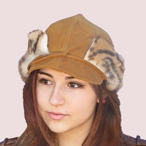Image of Tsarina Leather Cap With Fur Earflaps in  Brown Leopard 